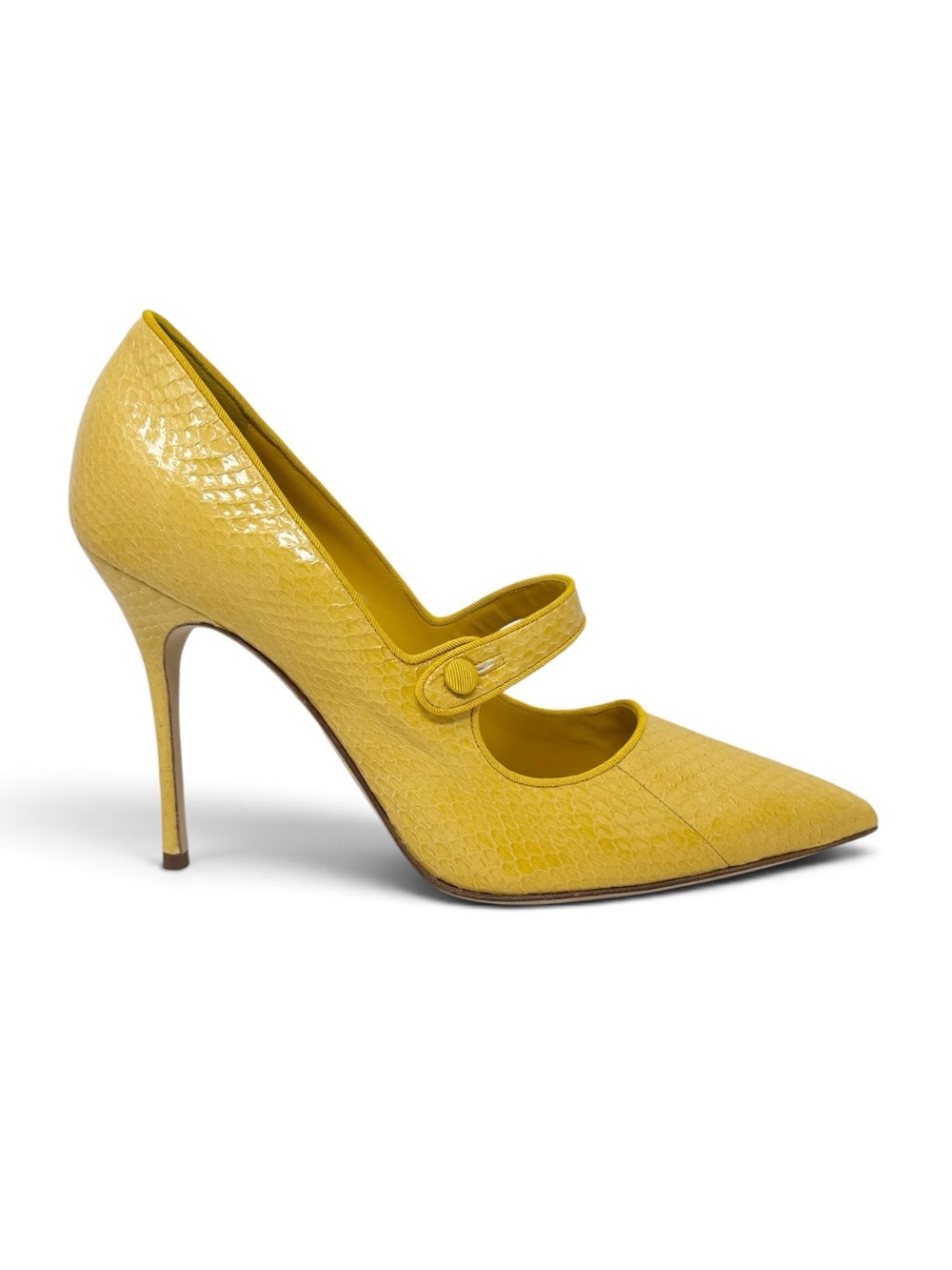 Manolo Blahnik Campari Snakeskin Mary Jane Pumps Yellow Size 39 US 9 SATC